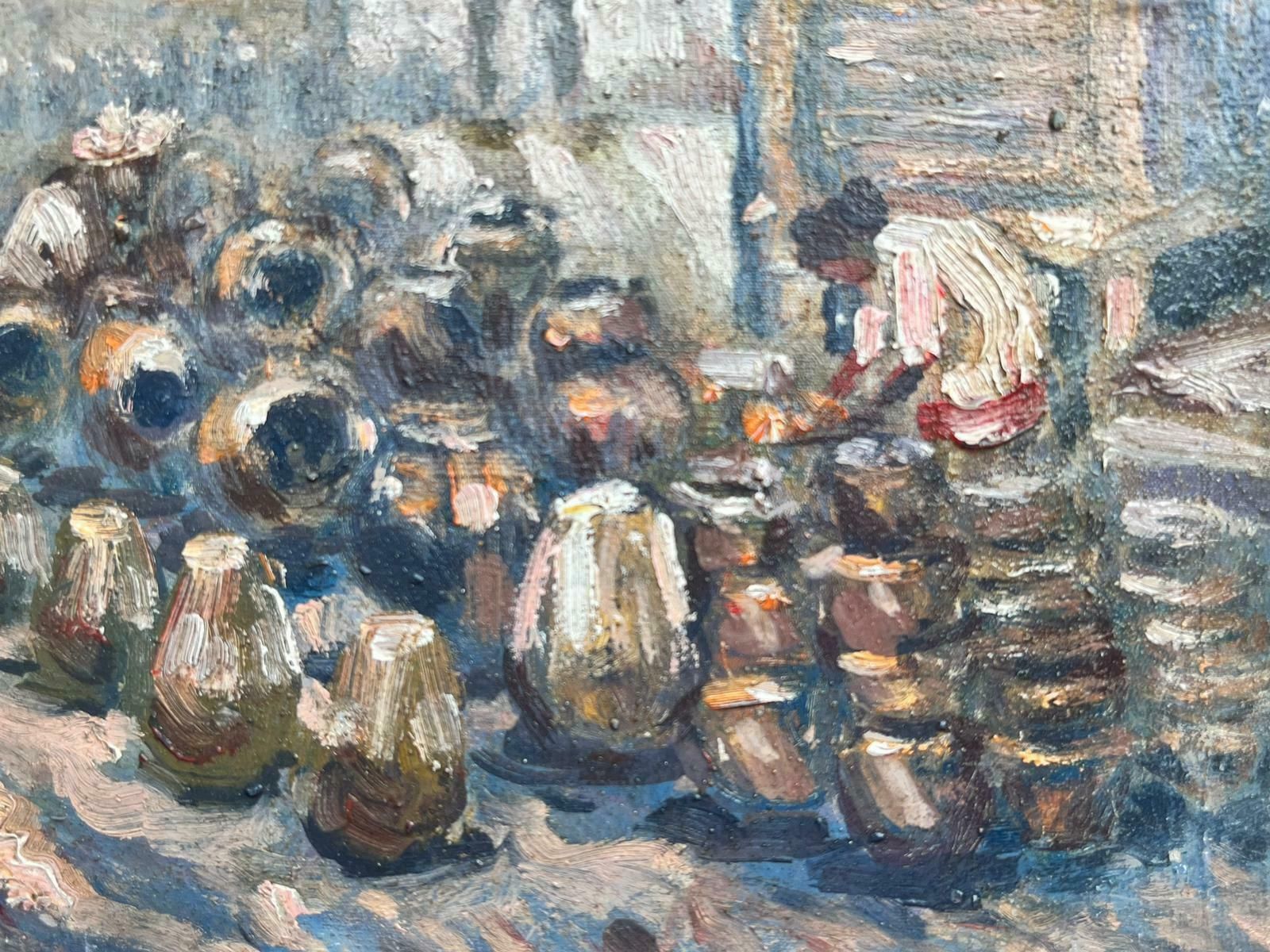 French School Mid 20th Century French Impressionist Oil Pot Seller At Market photo for sale