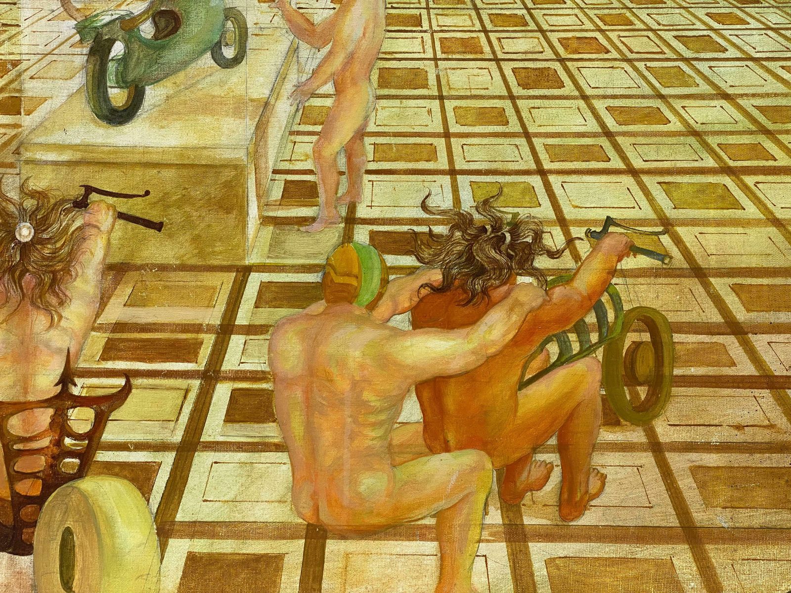 Andresfrench Surrealist Oil Painting Figurative Scene Male Nudes In Desertc. 1970s photo Art