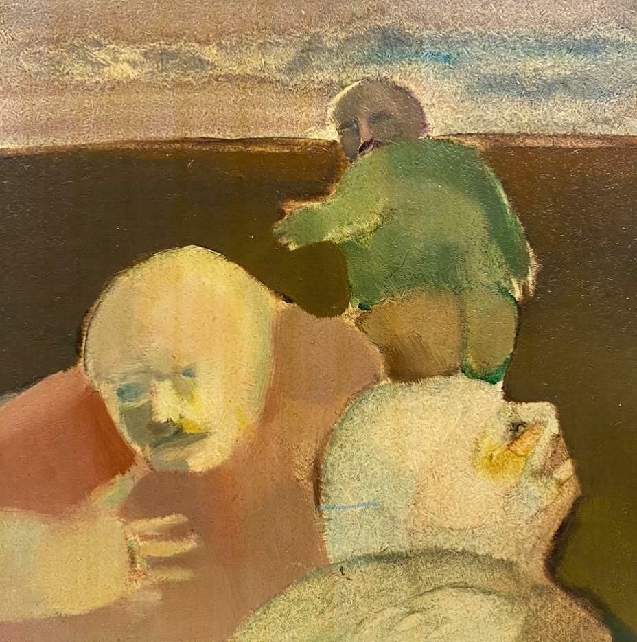 Andreslarge French Surrealist Oil Painting Male Figurative Scene C. 1970s