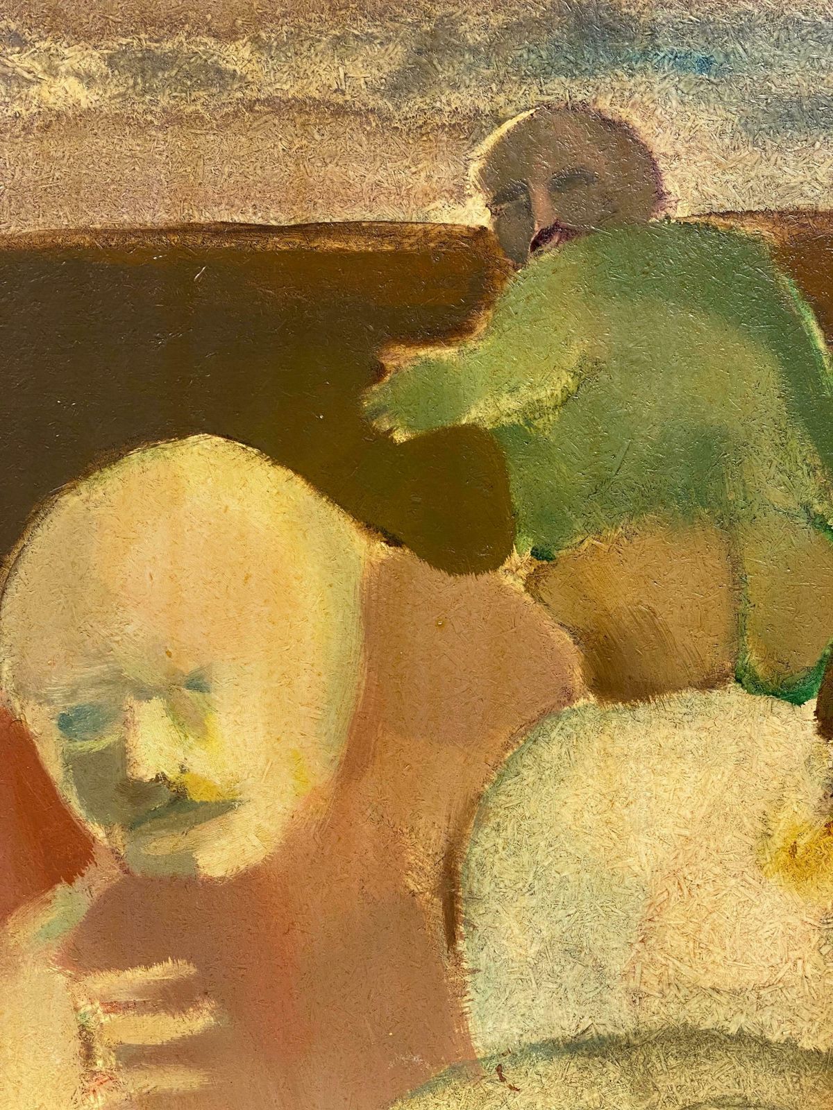 Andreslarge French Surrealist Oil Painting Male Figurative Scene C. 1970s photo for sale