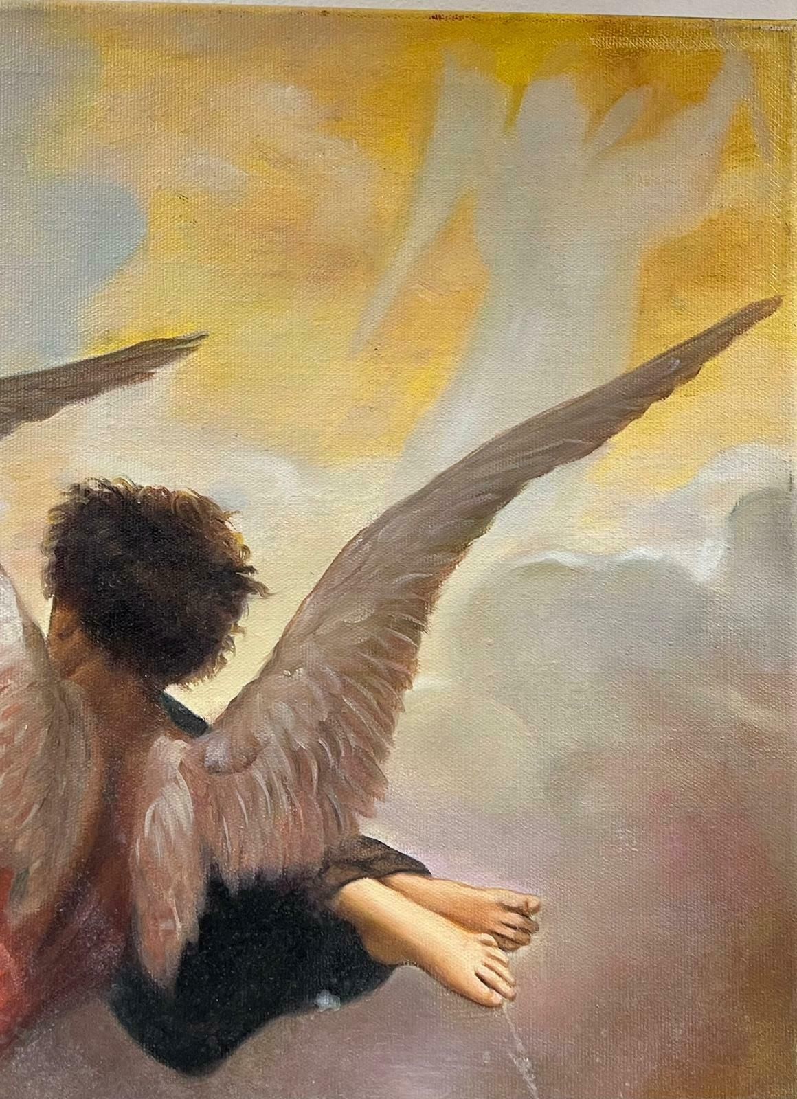 Classicallarge Mythological Classical Oil Painting Winged Angels With Naked Figure In Sky photo Art