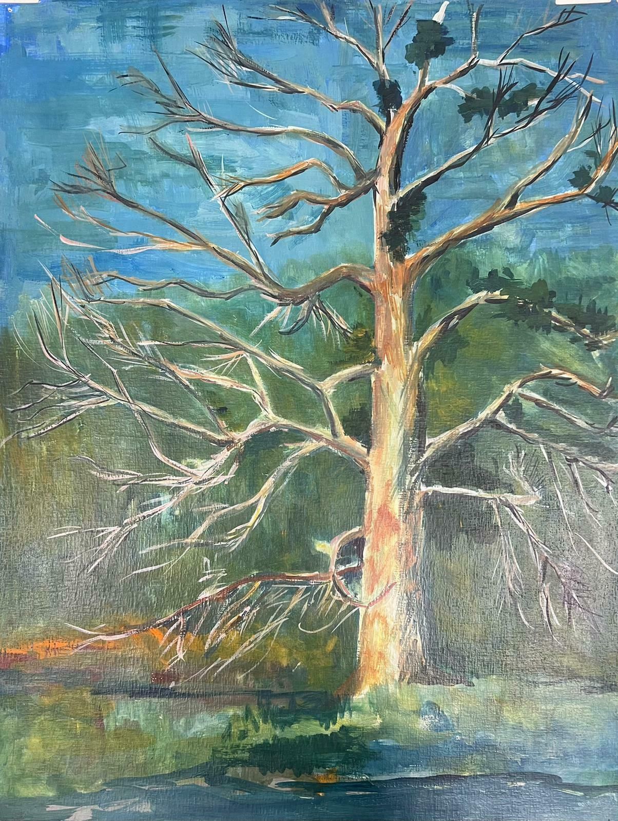 Bernard Labbe20th Century Modernist Painting Bare Tall Tree Over River Bank Landscape1950's photo furniture