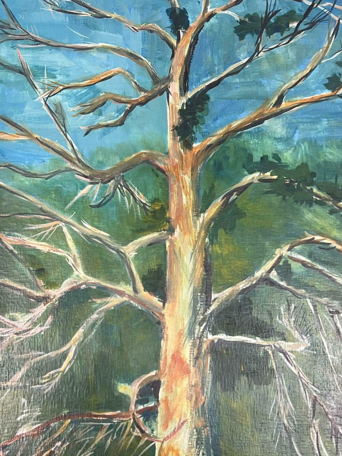 Bernard Labbe20th Century Modernist Painting Bare Tall Tree Over River Bank Landscape1950's photo 409.0