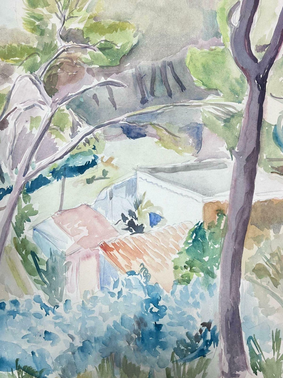 Guy Nicod Mid 20th Century French Post Impressionist Watercolor Provencal Village photo for sale