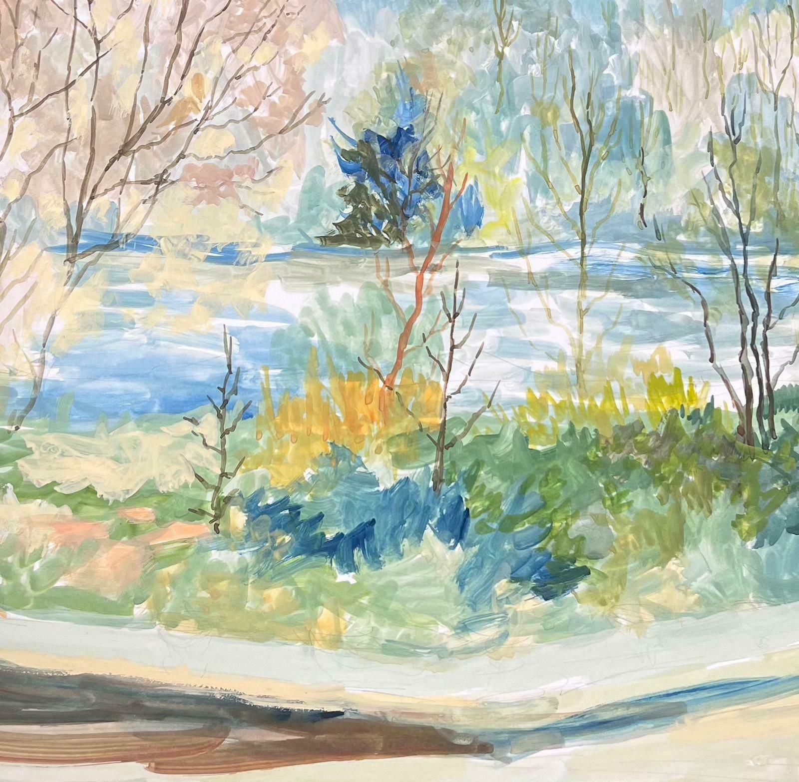 Bernard Labbe20th Century Modernist Painting Path Along The Tall Tree River Bank1950's photo for sale
