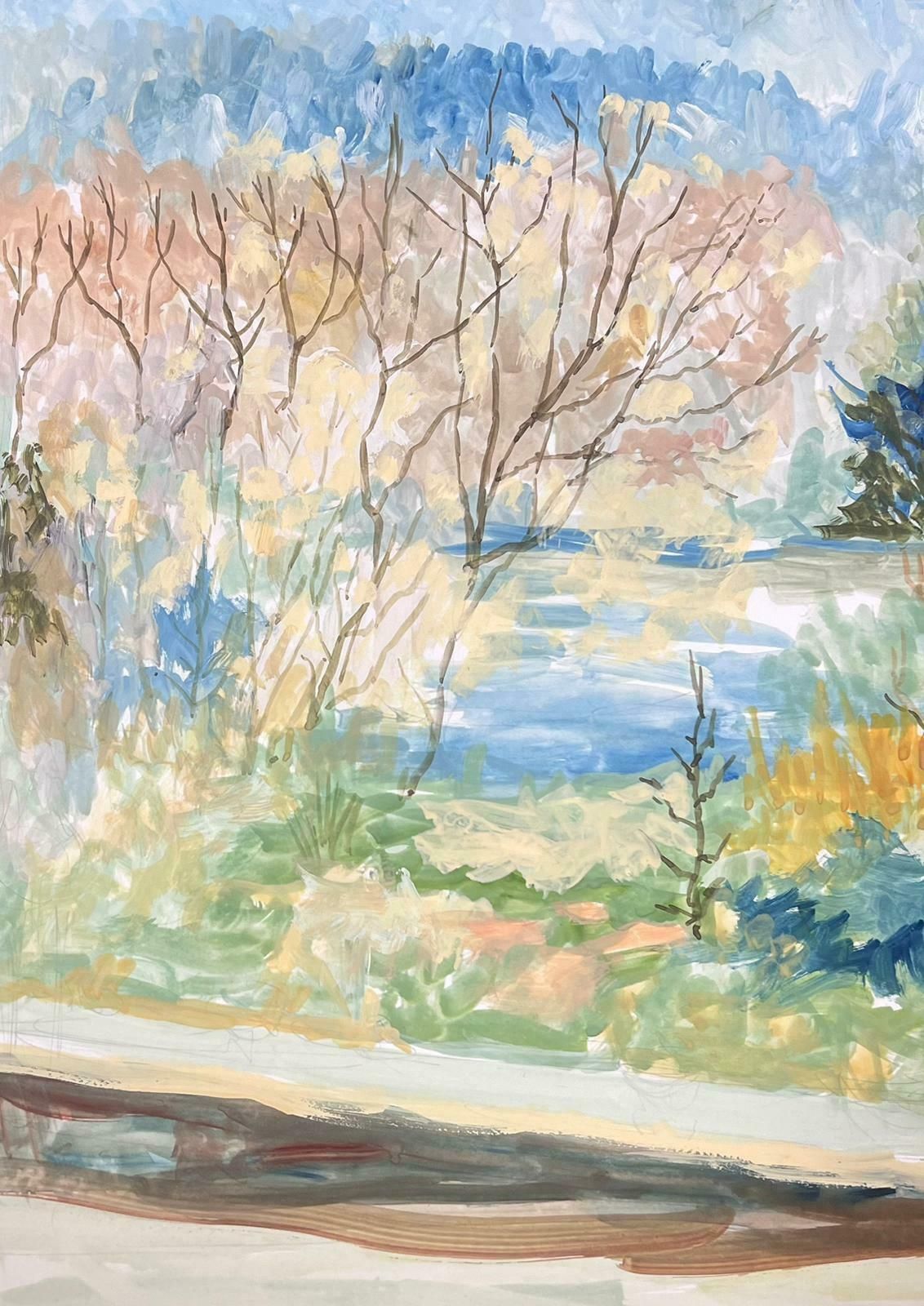 Bernard Labbe20th Century Modernist Painting Path Along The Tall Tree River Bank1950's photo Art