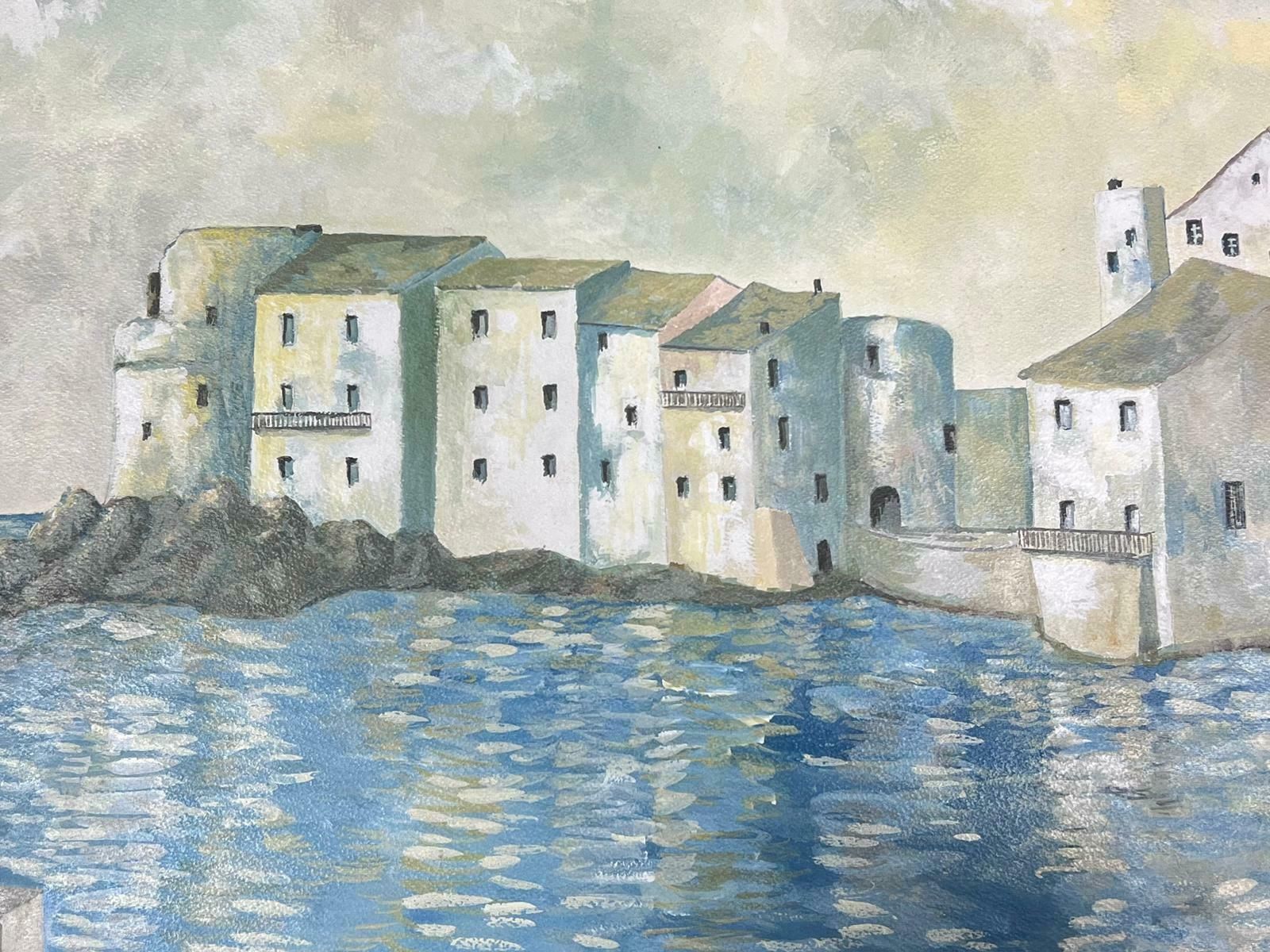 Bernard Labbe20th Century Modernist Painting White Houses Along The Sea Coast Landscape1950's photo Art