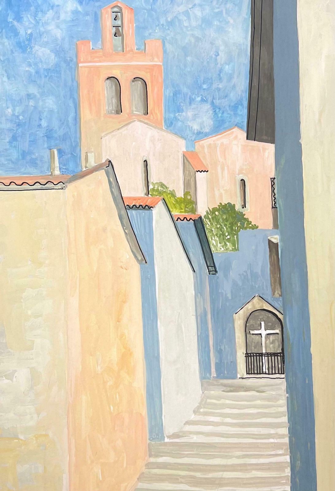 Bernard Labbe20th Century Modernist Painting Steps Leading To Church1950's