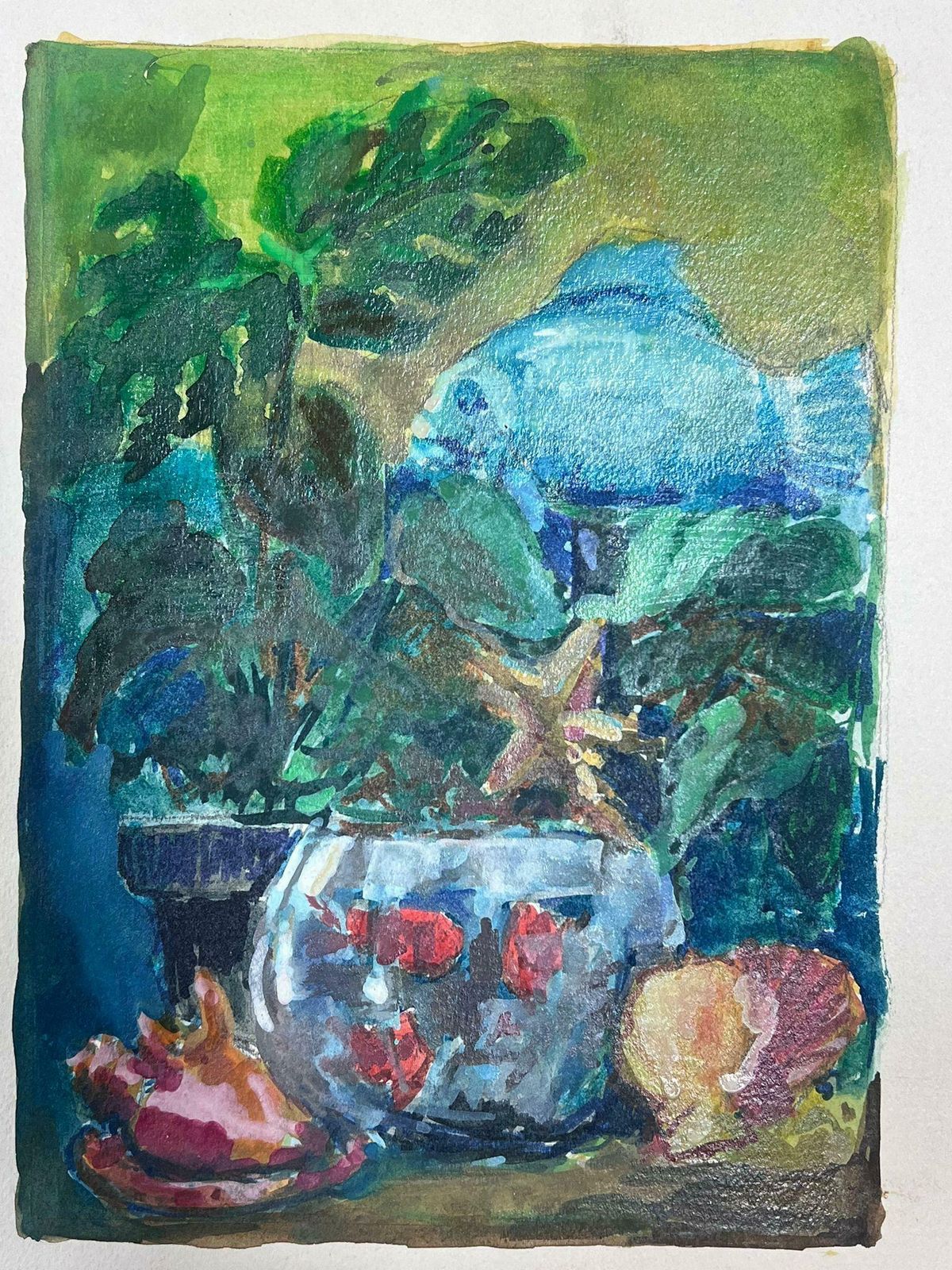 Guy Nicod20th Century Fish Bowl And Blue Fish French Interior Modernist Painting photo for sale