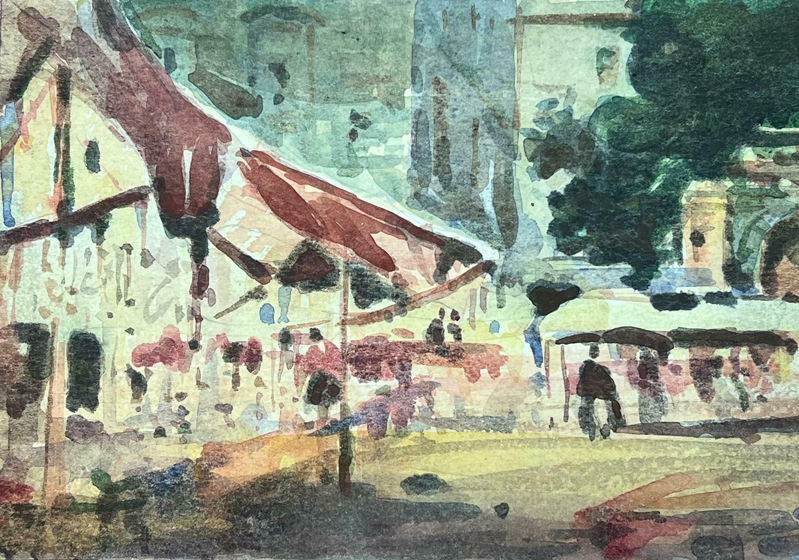 Maurice Mazeiliefrench Impressionist Watercolour Landscape Busy Town Market