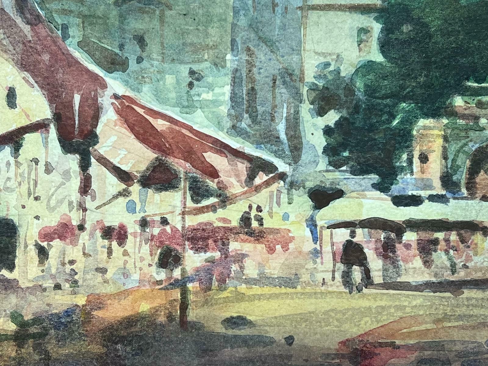 Maurice Mazeiliefrench Impressionist Watercolour Landscape Busy Town Market photo for sale