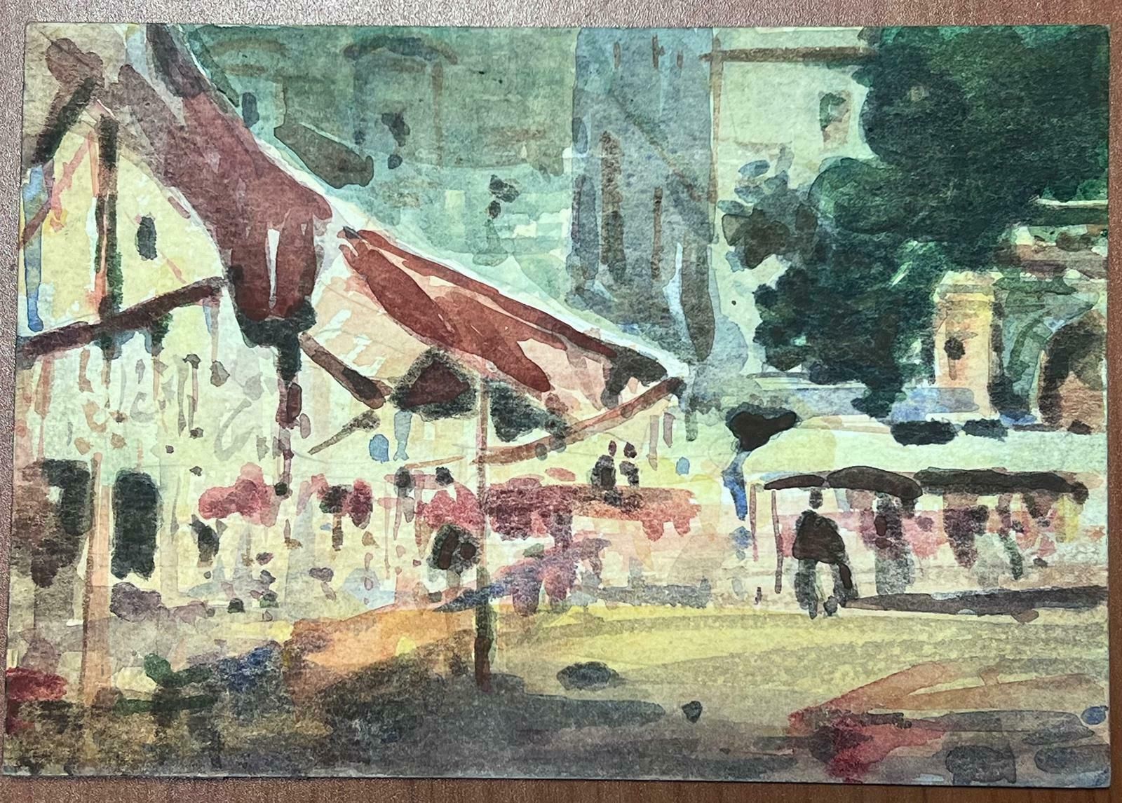 Maurice Mazeiliefrench Impressionist Watercolour Landscape Busy Town Market photo Art