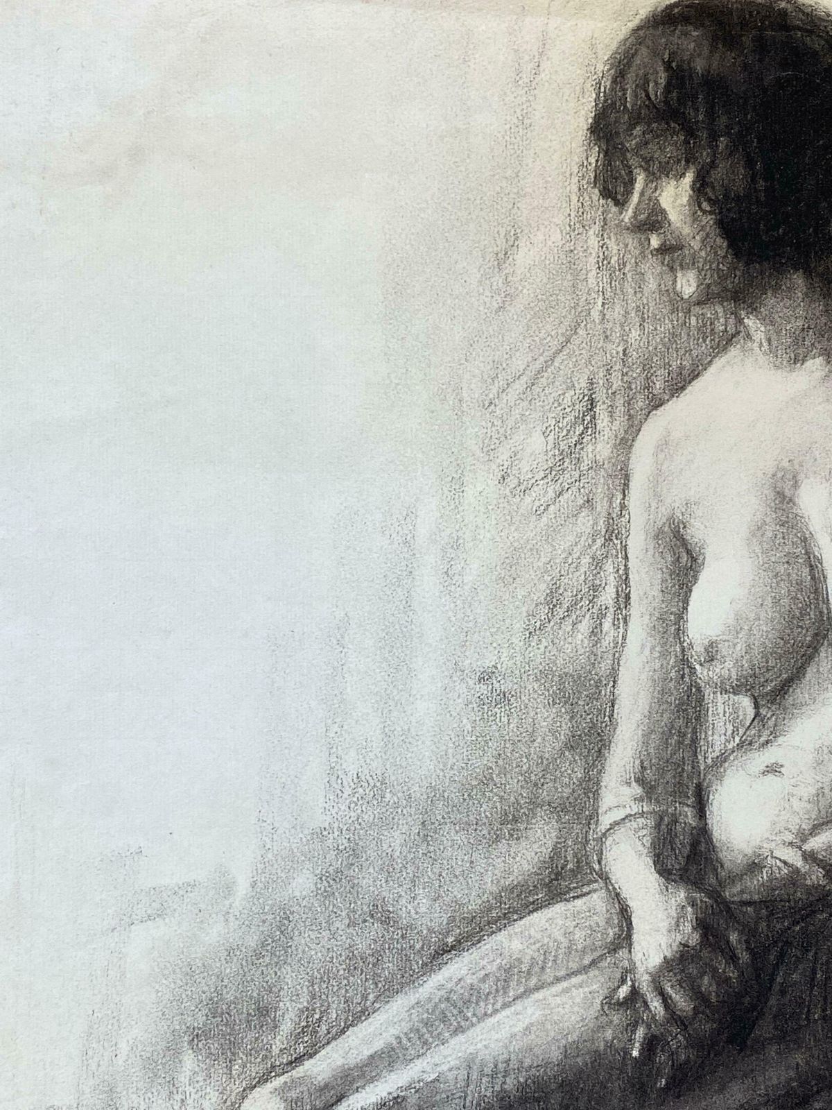 Unknown1920's French Charcoal Sketch Of Seated Nude Lady The Artists Model1920's photo for sale