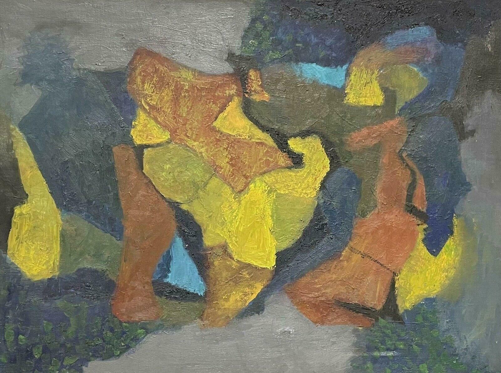 Unknown1950's French Expressionist Cubist Abstract Oil Painting   Autumn Colors