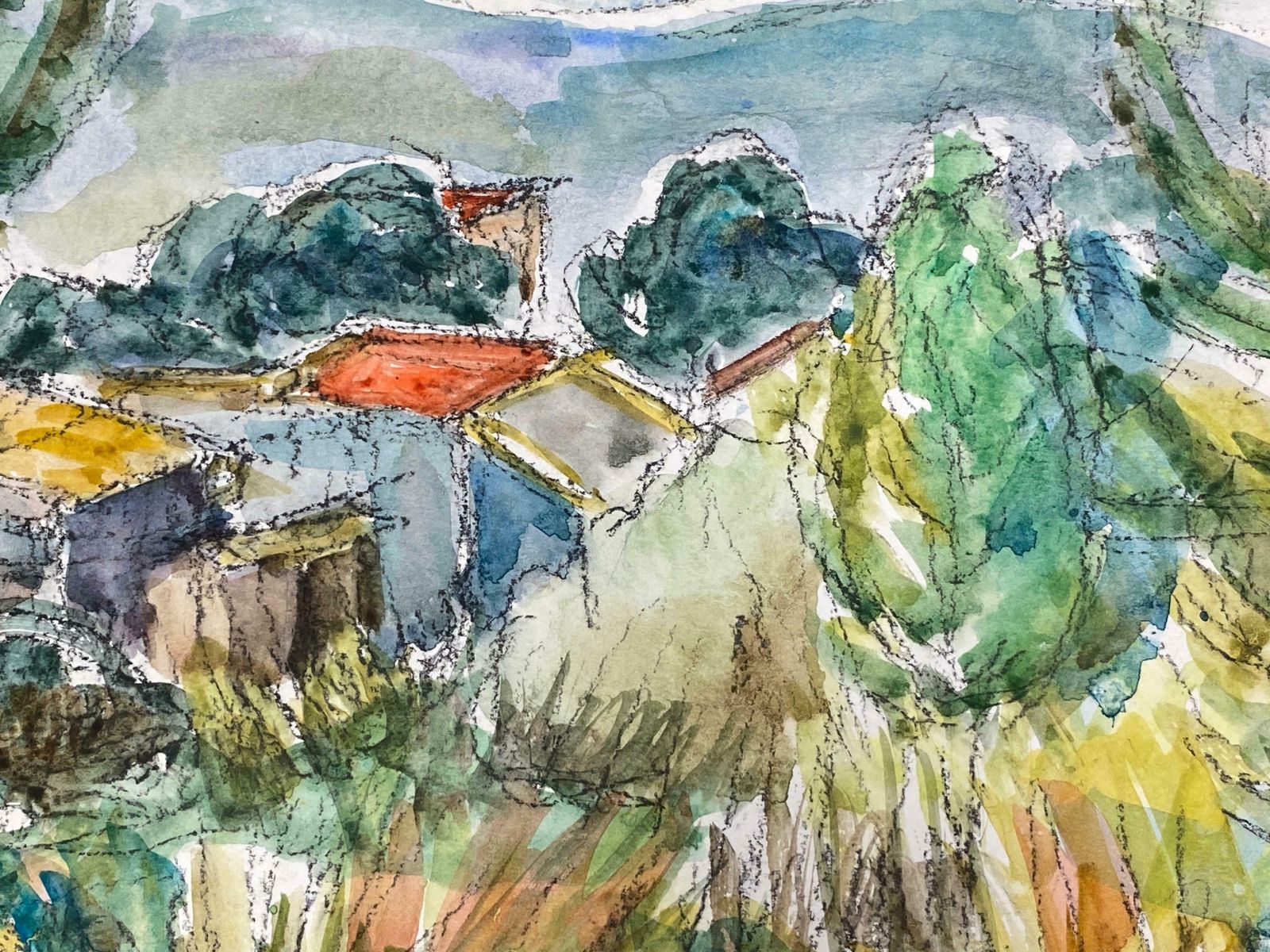 Akos Biroprovence Countryside Landscape Red Roofs French Expressionist Original Paintingc.1980s photo vinterior