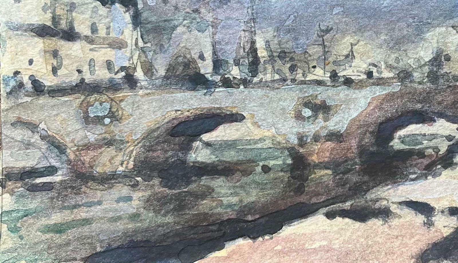 Maurice Mazeiliefrench Impressionist Watercolor Of Notre Dame And The Parisian Riverbank20th Century photo Art