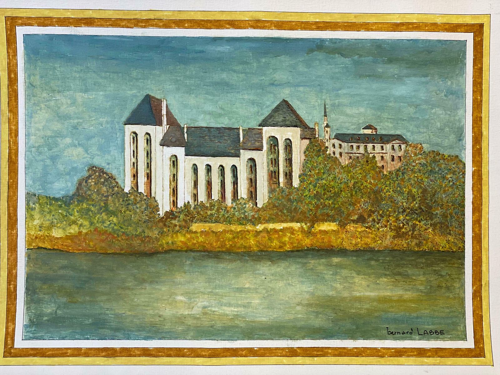 Bernard Labbe1950's Modernist Signed Painting    Large French Building Over River1950's