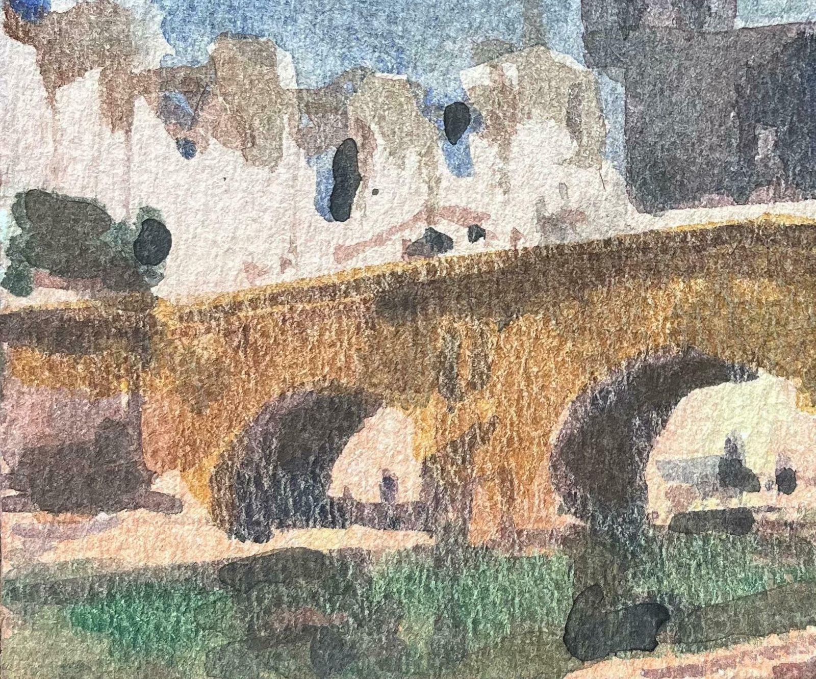Maurice Mazeiliefrench Impressionist Watercolor Of Paris Riverbank Scene Notre Dame And Bridge20th Century photo 235.0