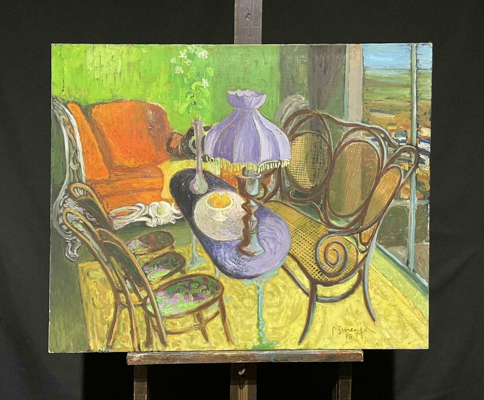 Robert Surcoufrobert Surcouf (1915 2012) Huge Signed French Modernist Oil   Interior Scene photo furniture