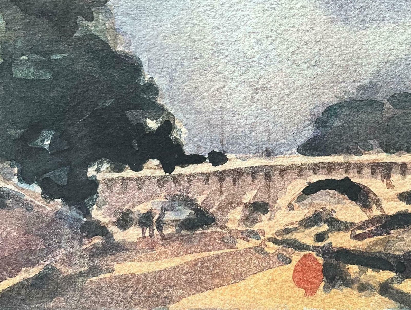 Maurice Mazeiliefrench Impressionist Watercolor Of Sunlit Parisian Bridge Over The River Seine20th Century photo Art