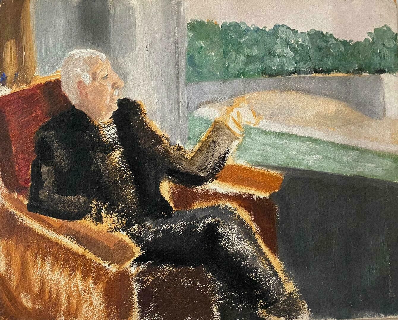 Genevieve Zondervan (1922 2013)genevieve Zondervan (1922 2013) French Oil Painting   Man Looking Out Of Windowc. 1990's