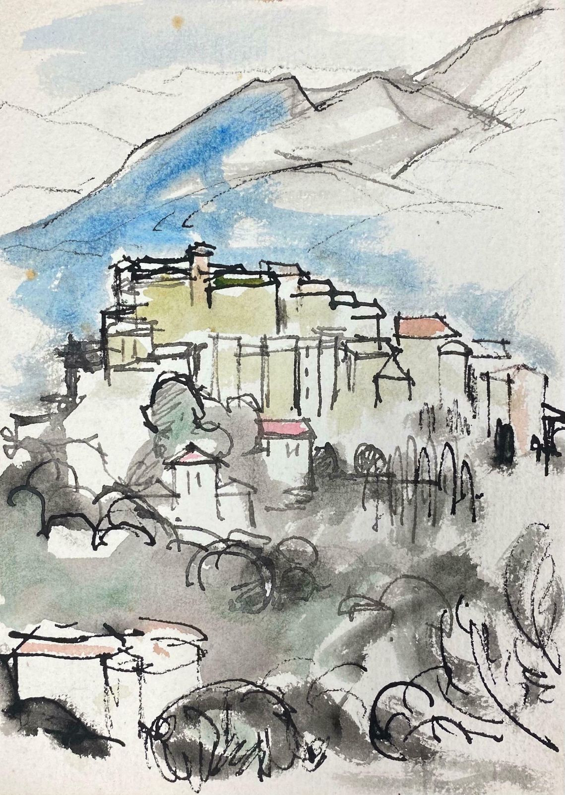Akos Biroprovence Hill Perched Village, French Expressionist Original Paintingc.1980s