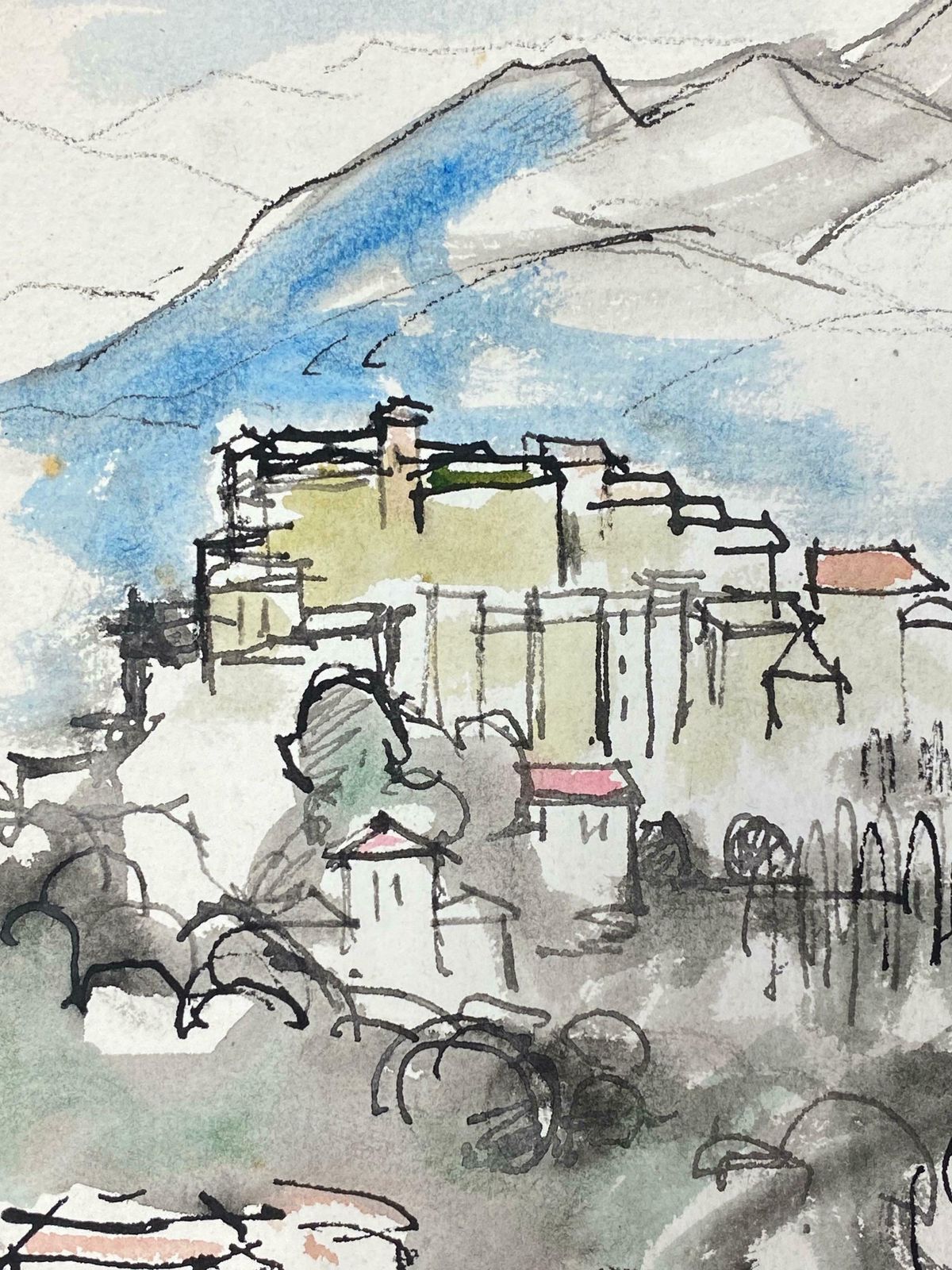 Akos Biroprovence Hill Perched Village, French Expressionist Original Paintingc.1980s photo Art