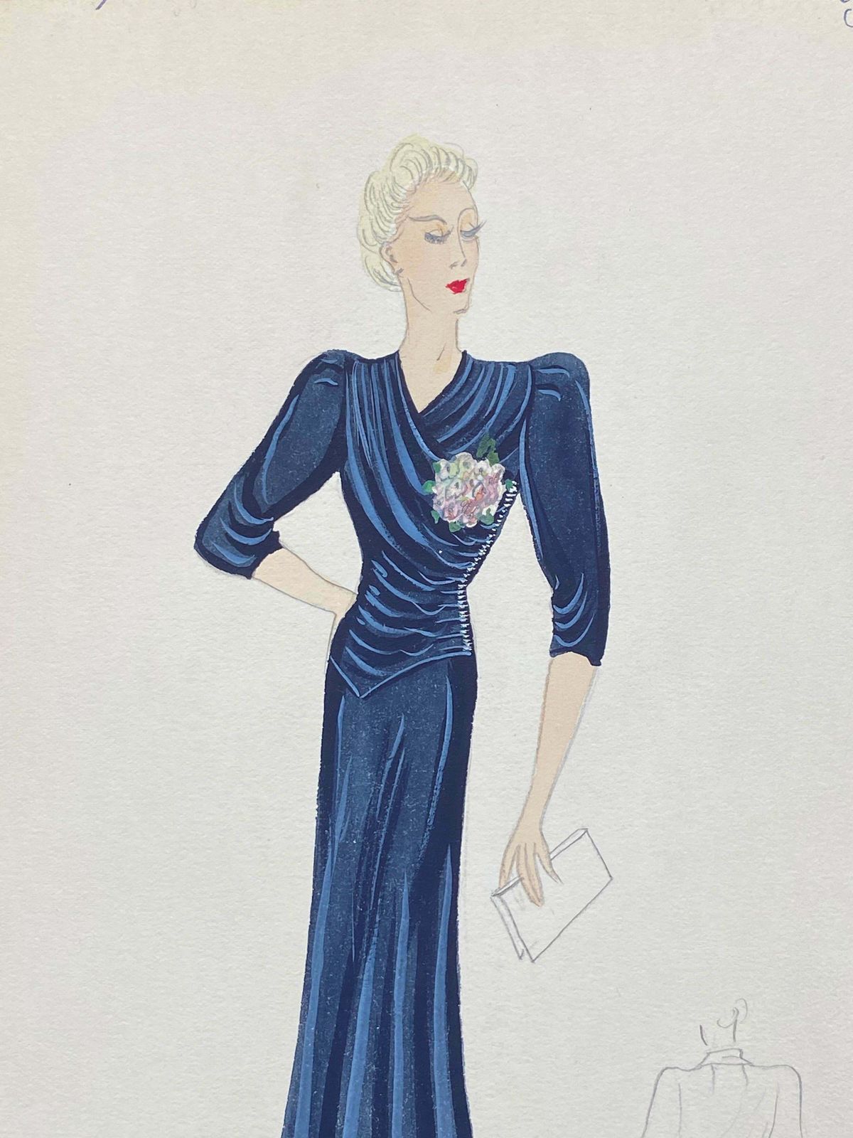 Unknown1930's Original Parisian Fashion Design Illustration Watercolor Elegant Ladyc. 1930's photo furniture