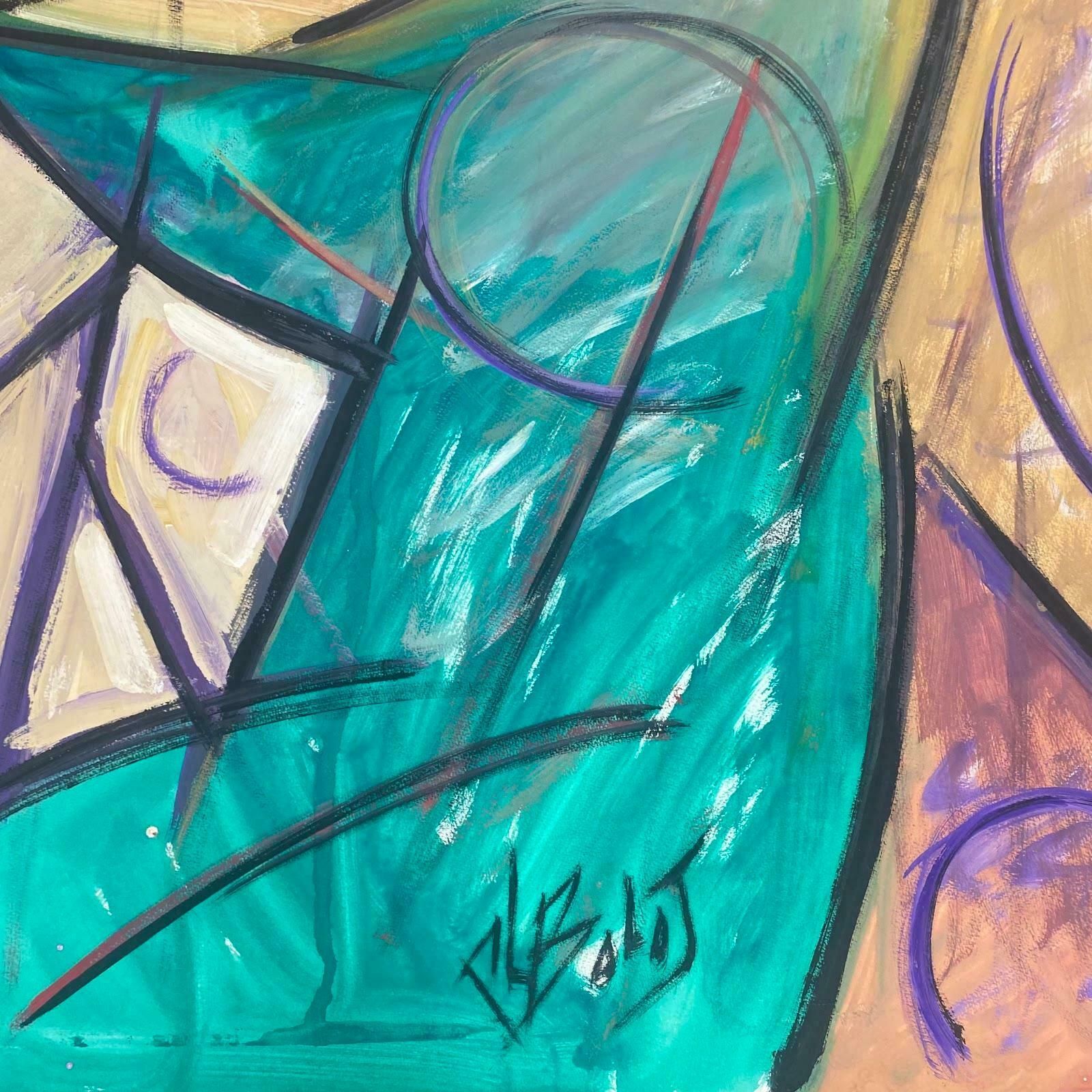 Unknown20th Century French Modernist Painting Female Musician In Green With Violin C. 1970 photo furniture