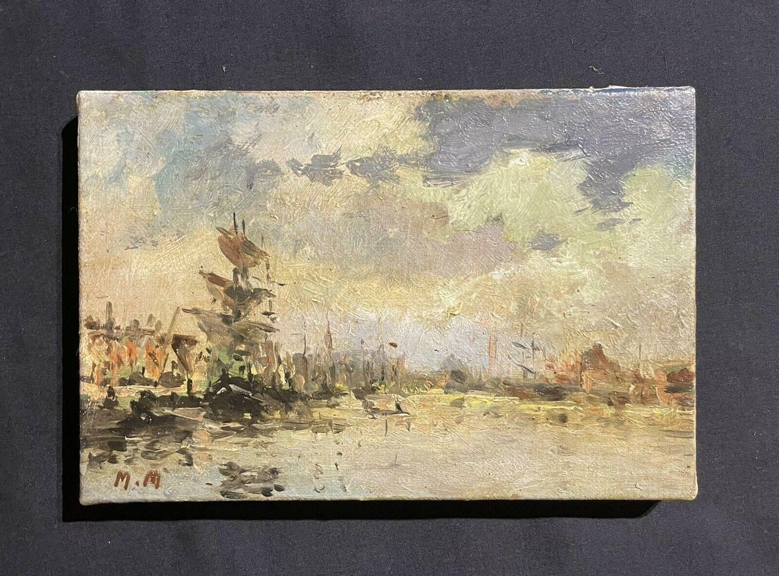 Maurice Mazeiliemaurice Mazeilie French Impressionist Signed Oil   Tall Ship In French Harbour photo furniture
