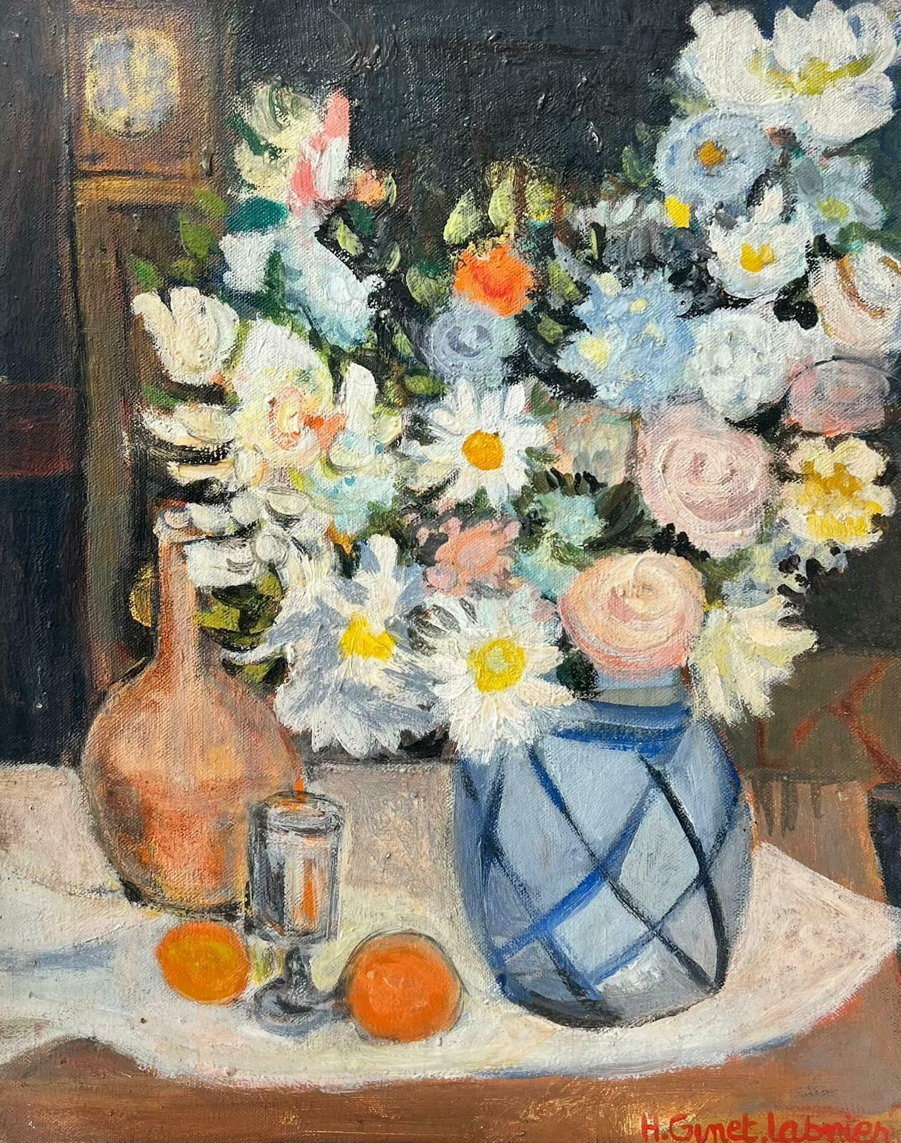 Huguette Ginet Lasnier Flowers In Vase French Modernist Signed & Framed Oil Painting On Canvasc. 2000's