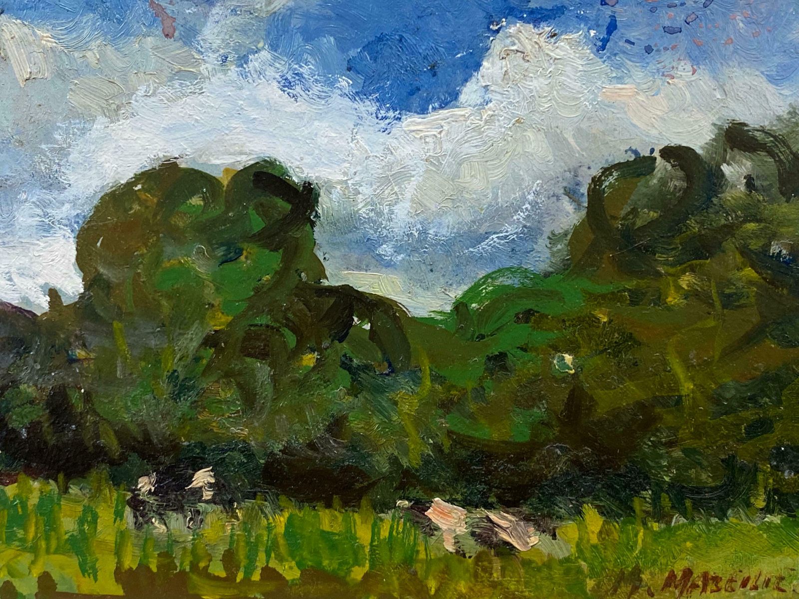 Maurice Mazeiliefrench Impressionist Oil   Pastoral Landscape Lush Green Fields photo furniture