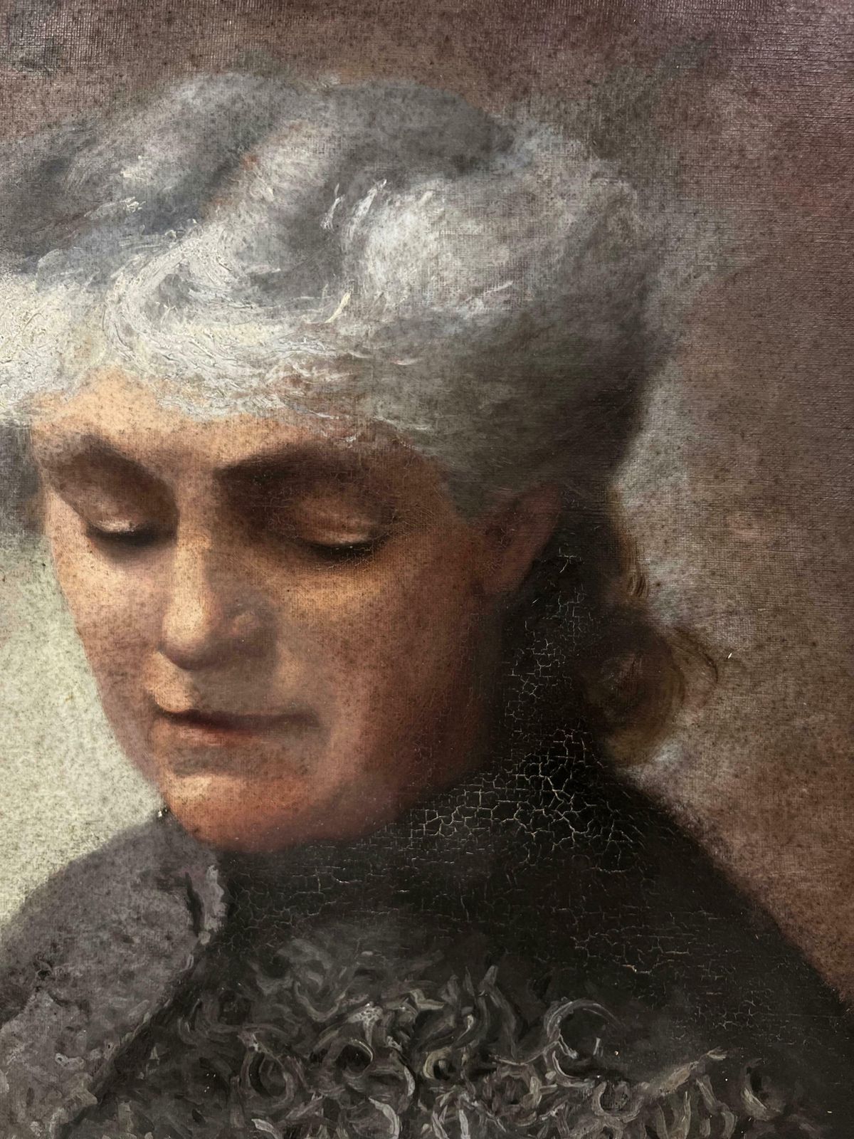 Antique Frenchfine Antique French Signed Oil Painting   Portrait Of A Lady With Grey Hair1904 photo buy