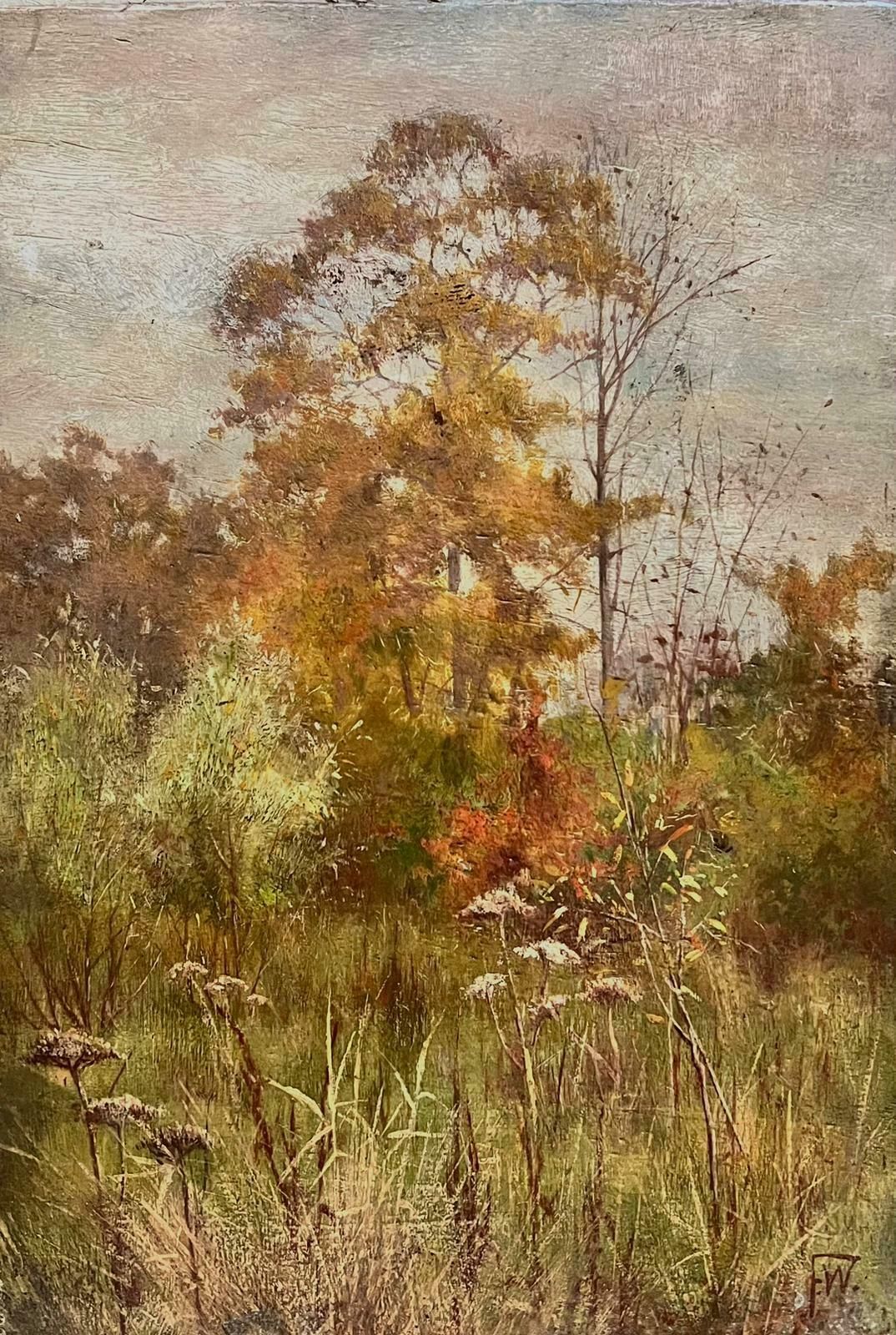 Antique English Antique Signed Victorian English Oil Autumn Woodland Landscape