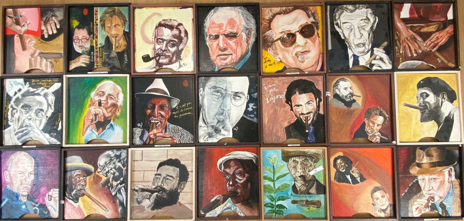 Unknowngallery Wall Group Set Of 21 Original French Oils   Portraits Of Cigar Smokersc. 2004