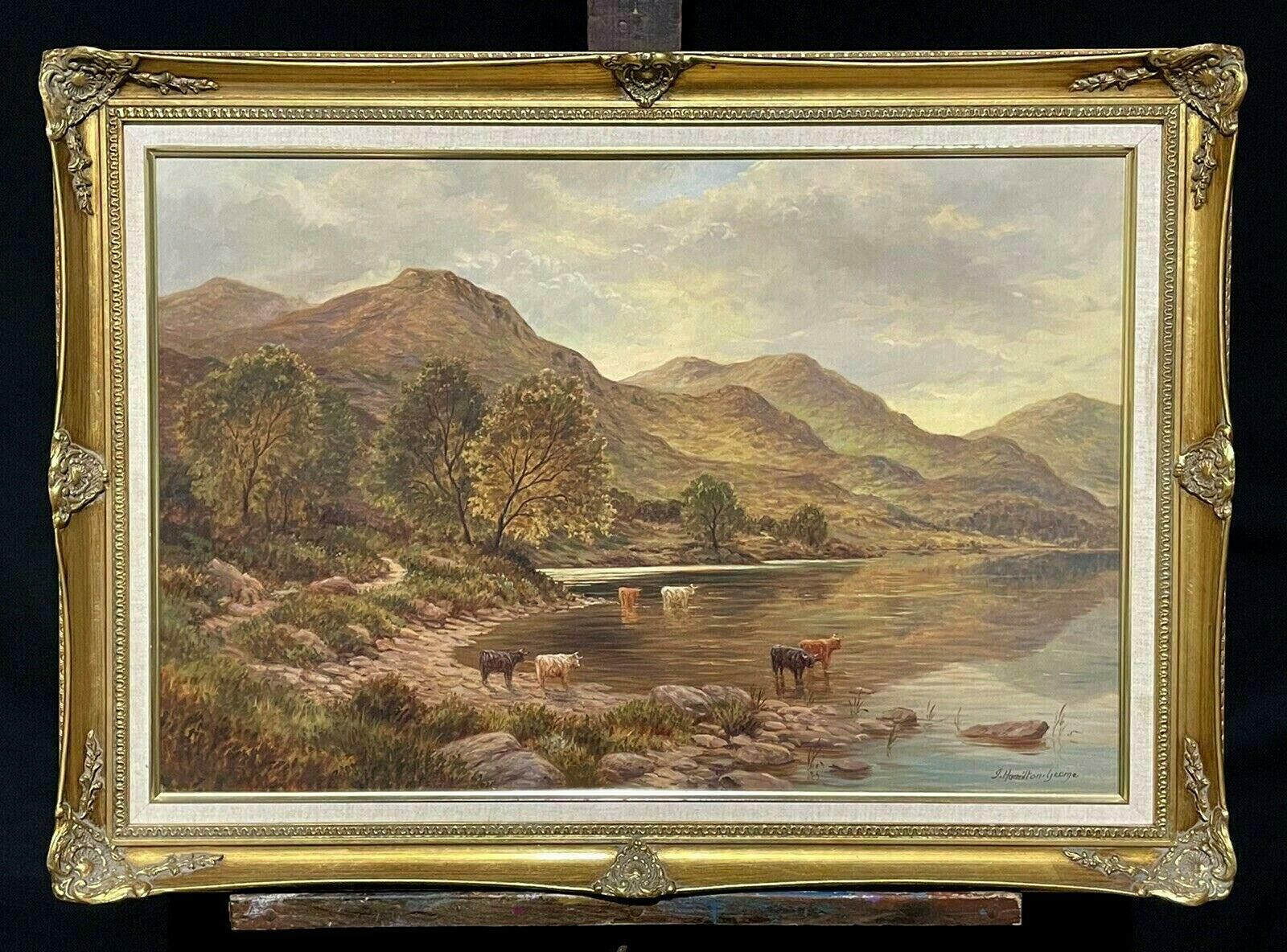 J. Hamilton Georgesigned Scottish Highlands Loch Scene & Cattle Oil Painting   J. Hamilton George20th Century photo furniture