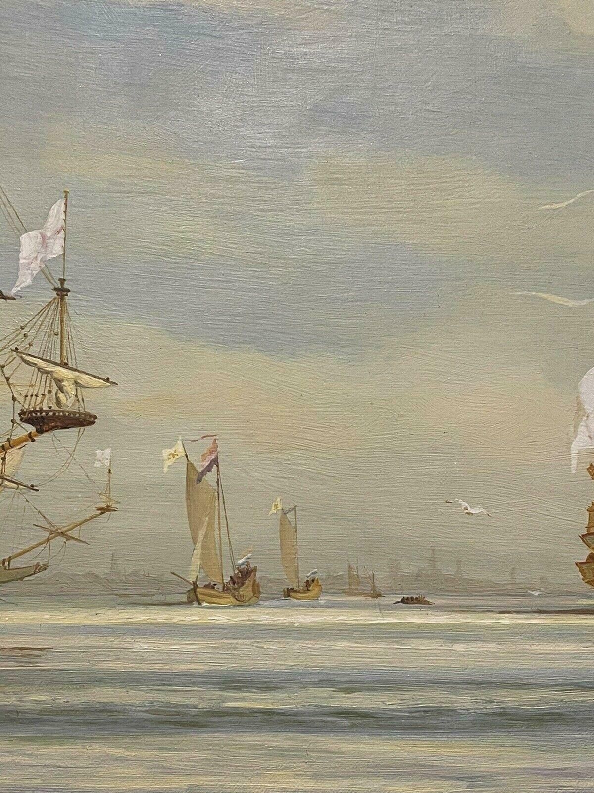 H. C. Arrowsmithlarge British Historical Maritime Oil Painting   17th Century Ships At Seac. 1948 photo Art