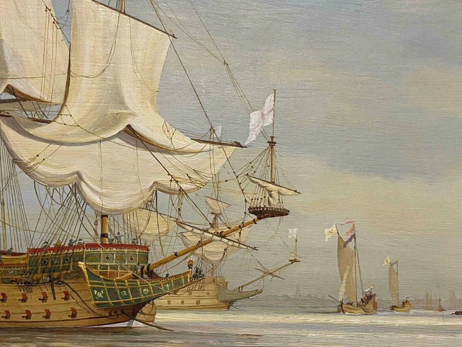 H. C. Arrowsmithlarge British Historical Maritime Oil Painting   17th Century Ships At Seac. 1948 photo 2502.0