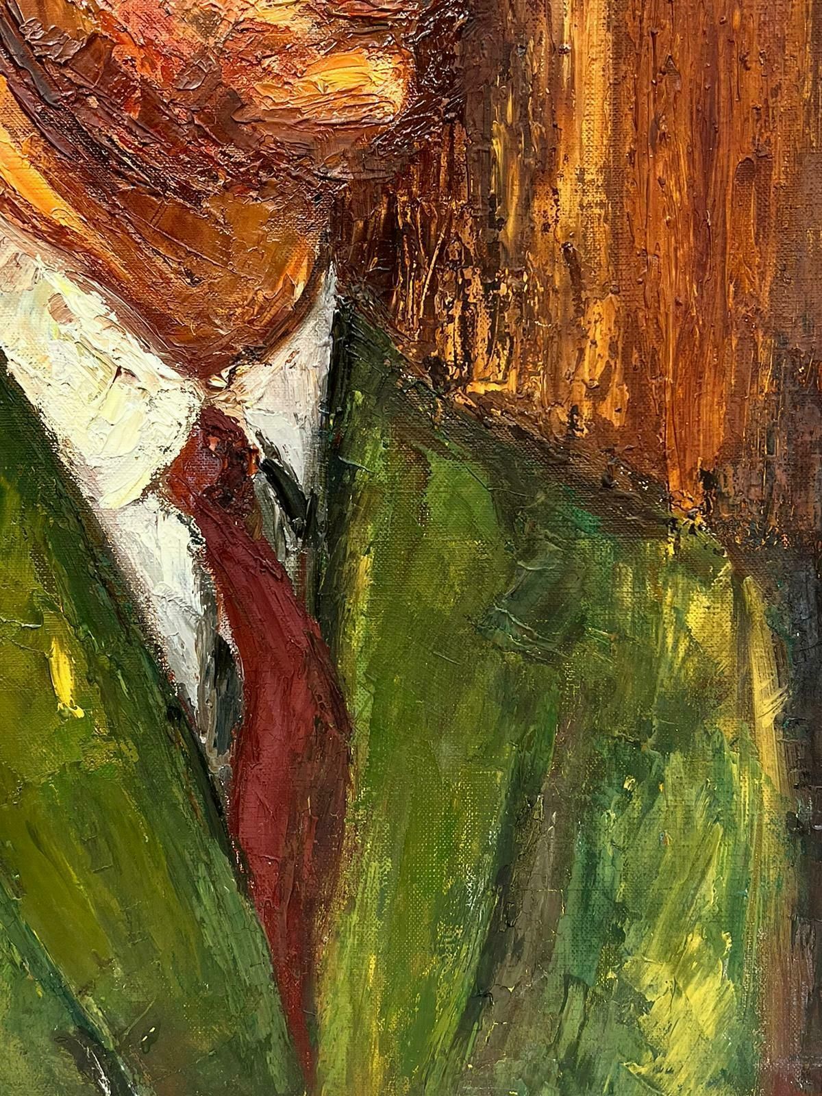 Josine Vignonmid Century French Post Impressionist Oil On Canvas Portrait Man In Green Jacket1960's photo for sale
