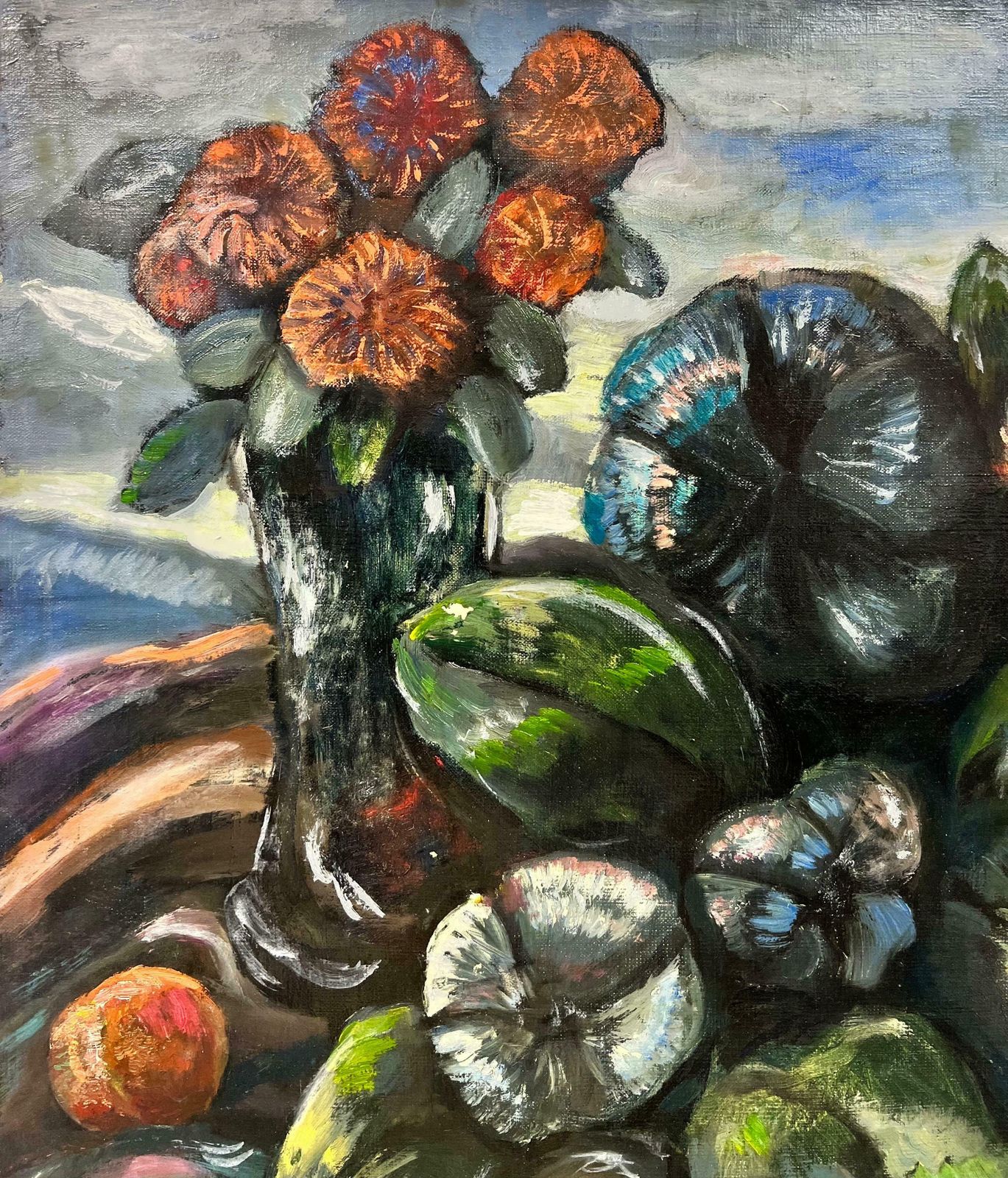 French School1940's French Modernist Signed Oil Pears & Flowers, Monte Carlo Show Exhibited1944 photo Art