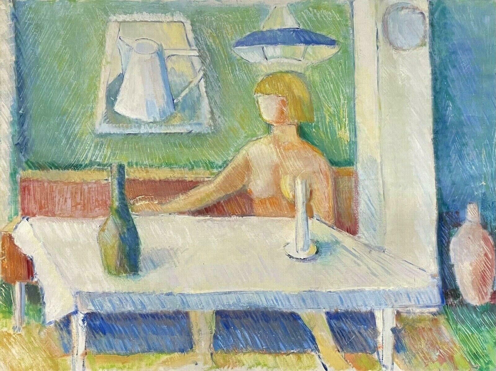 Swedish Schoolswedish Mid 20th Century Huge Oil Painting   Figure Drinking At Bistro Table20th Century