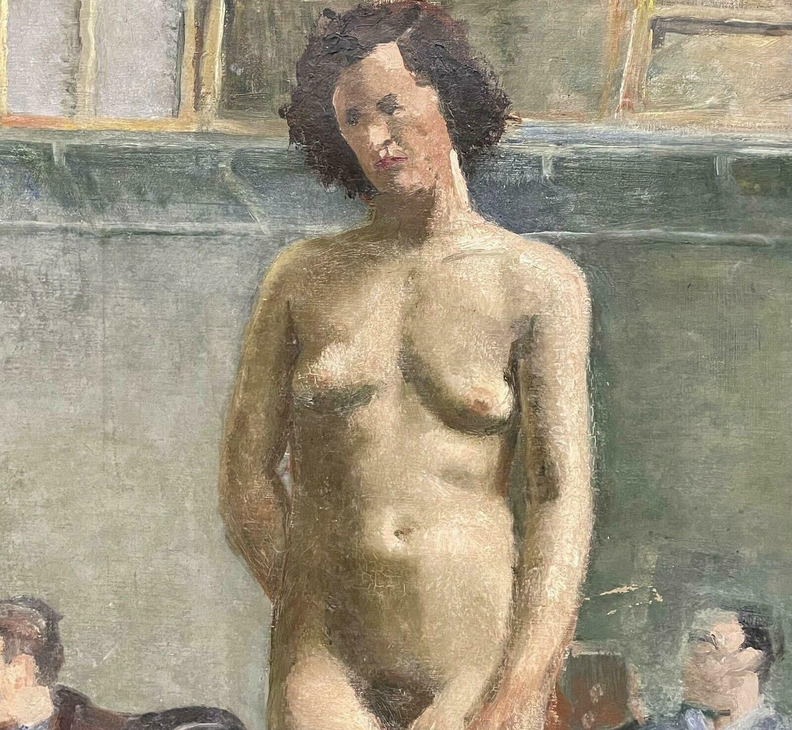 British School1930's Modern British Oil   Artists Studio Still Life Art Class With Nude Model photo Art