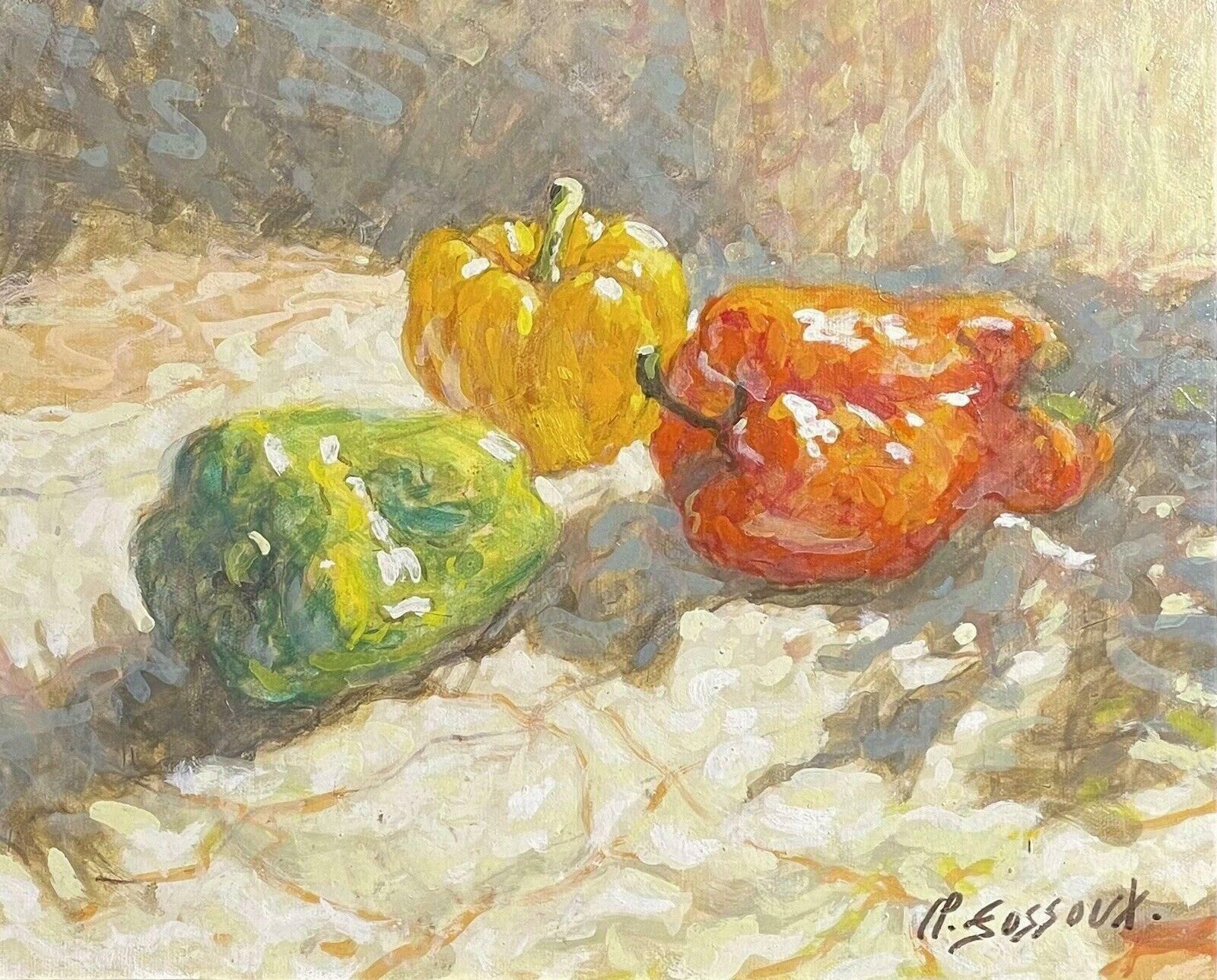 Unknown20th Century French Signed Oil   Red Green & Yellow Peppers Still Life20th Century photo furniture