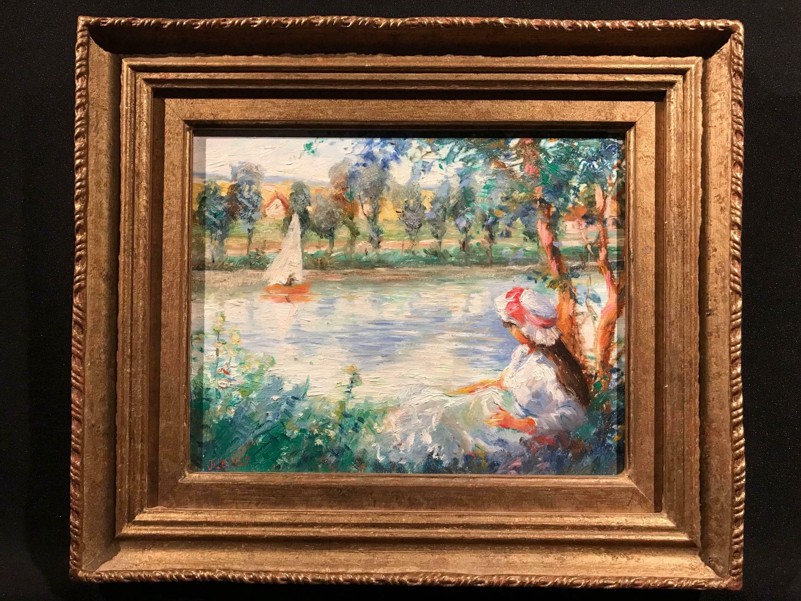 Jeanette Leuersfrench Impressionist Oil Girl By A River Signed Oilc.1980 photo vinterior