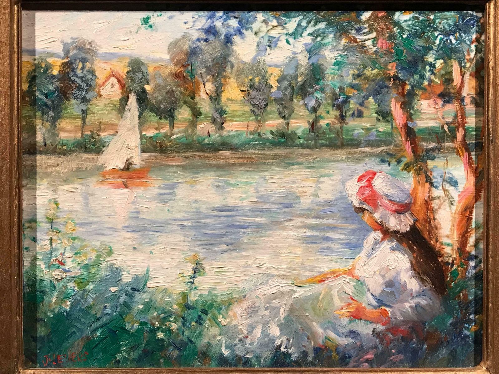 Jeanette Leuersfrench Impressionist Oil Girl By A River Signed Oilc.1980 photo buy