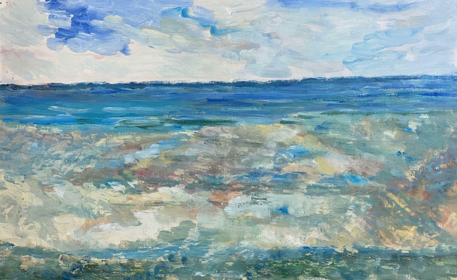 Unknown20th Century French Impressionist Oil Painting   Fresh Blue Seaslate 20th Century