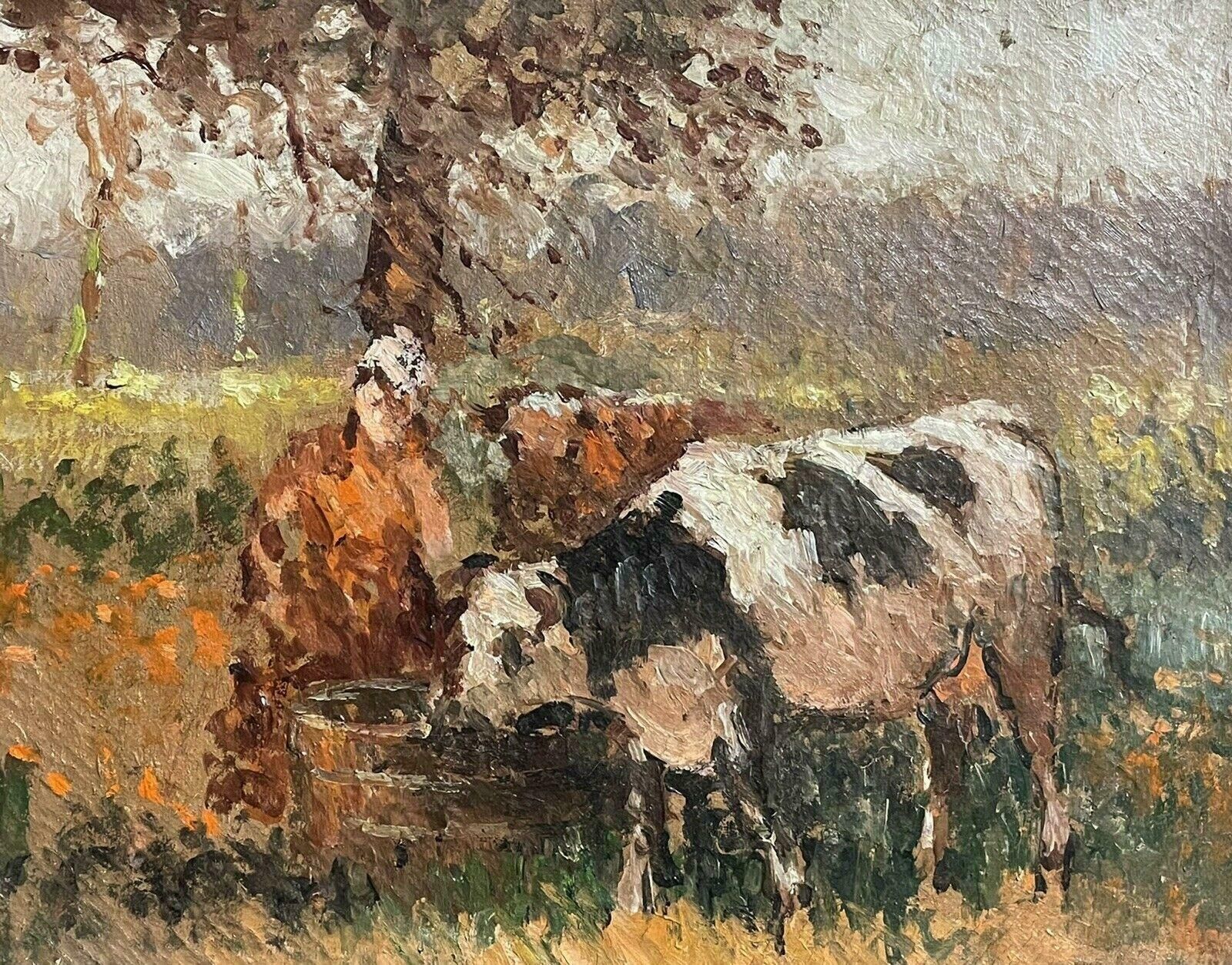 Maurice Mazeiliemaurice Mazeilie French Impressionist Oil   Milkmaid With Cattle In Field
