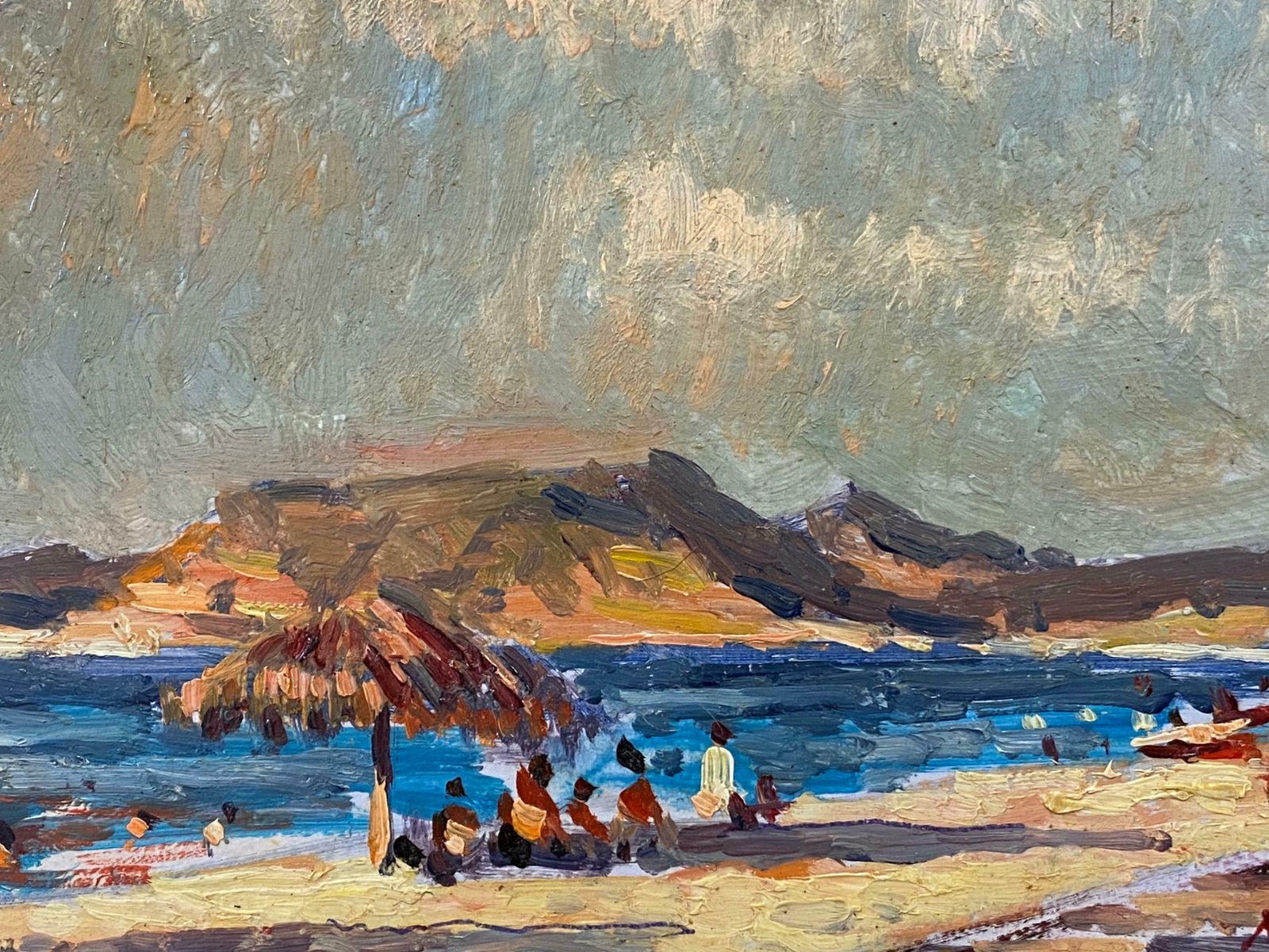 Maurice Mazeiliefrench Impressionist En Plein Air Oil Painting   Coastal Scene With Figures photo Art