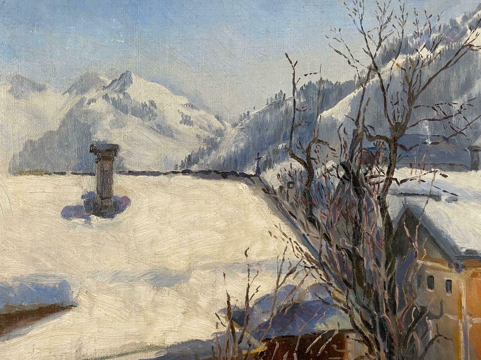 Unknownwinter Scene Tirol Kitzbuhel, Impressionist Landscape, Signed Oil Paintingc. 1960's photo furniture