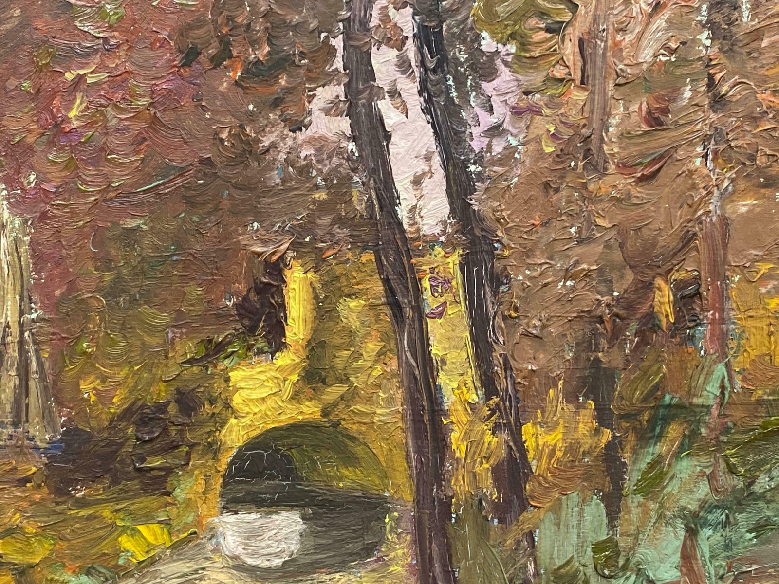 Fernand Audetfernand Audet (1923 2016) French Impressionist Oil   Bridge In Woodsc. 1950's photo for sale